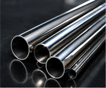 Close-up of polished stainless steel pipes